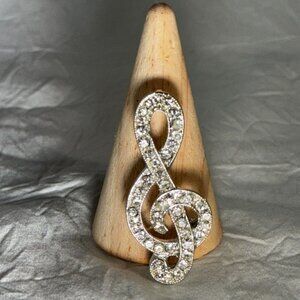 Treble Clef Rhinestone Brooch Pin Silver Tone Music Lovers Gift Elegant Jewelry